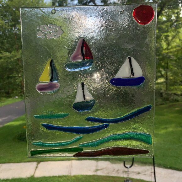 #6634 FUSED GLASS SAIL BOAT  SAIL BOAT SUN CATCHER - Picture 2 of 10